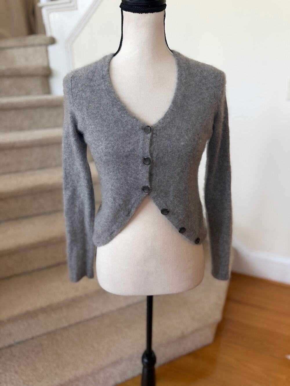 Vince Gray Asymmetric Button Long Sleeve Cashmere Cardigan